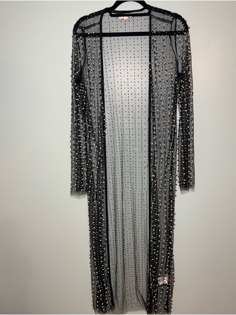 Endless Blu Sheer Black Pearl & Rhinestones Embellished Long Cover-Up